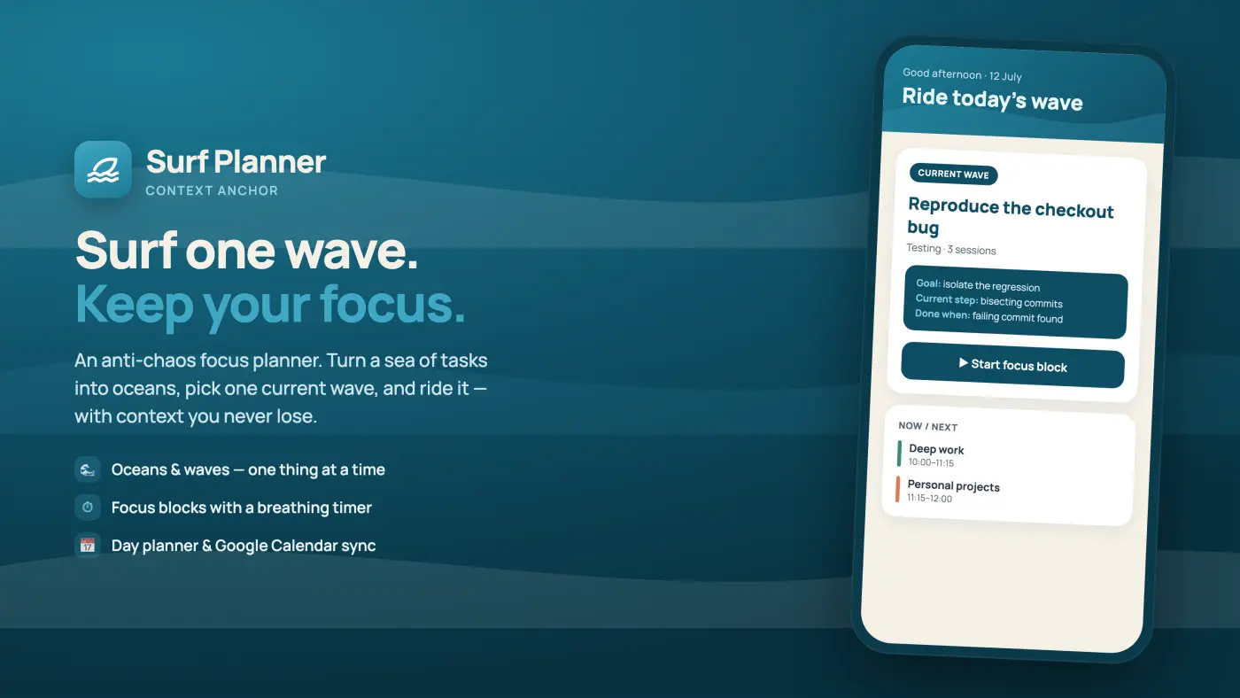 Surf Planner current wave and focus interface